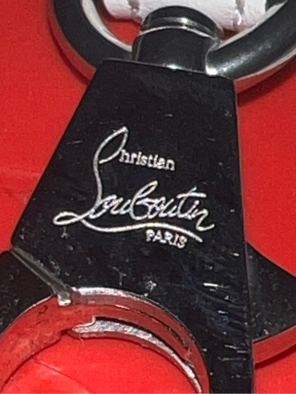 Christian Louboutin White and Red Embossed Leather Strap - Picture 8 of 9